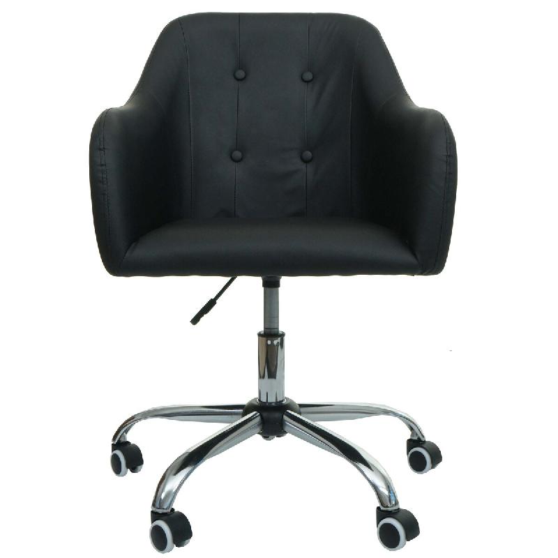 Décoshop26 - Chaise de bureau pivotante avec accoudoir hauteur réglable en PVC noir boutons décoratifs 04_0006229 - noir 3000261658023_0