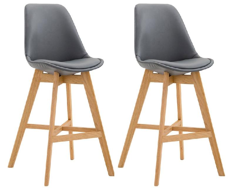 Décoshop26 - Lot de 2 tabourets de bar scandinaves coque plastique et PVC grise et pieds en bois massif 10_0006368 - gris Bois massif 3000265531773_0
