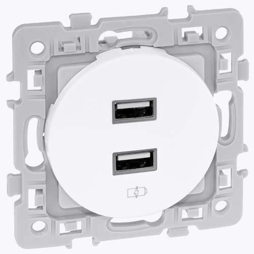 EUROHM SQUARE PRISE USB DOUBLE 2000 MA BLANC - 60229 - EUROHM