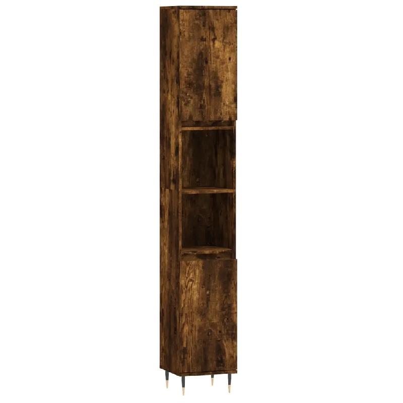 Helloshop26 - Armoire de bain chêne fumé 30 x 30 x 190 cm design industriel grand espace de rangement en bois chêne fumé 02_0048986 - Bois massif_0