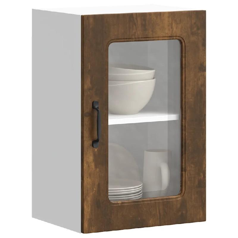 Helloshop26 - Armoire murale cuisine rangement 40 x 31 x 60 cm design moderne fonctionnelle en bois d'ingénierie chêne fumé 02_0049955 - verre 3000_0