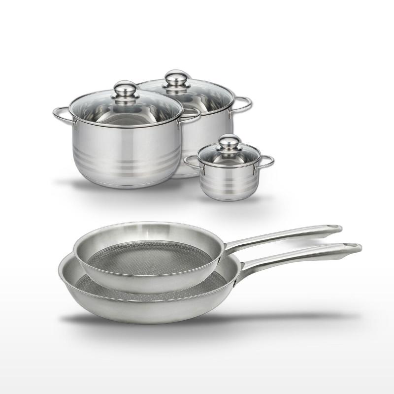 Lot de 2 Poêles 24/28cm & 3 Faitouts 12/20/24cm Elo Relief Passion - gris Acier inoxydable 18/10 3176239954074_0