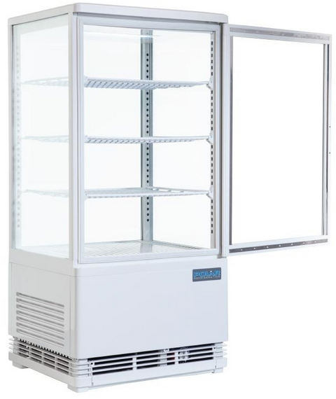 Mini armoire vitrée réfrigérante positive - 4 faces vitrées - 86L - 2 portes incurvées - Dégivrage automatique_0