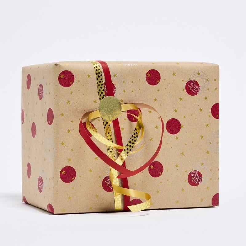 Papier cadeau kraft brun Dotty rouge 0,70x50m_0
