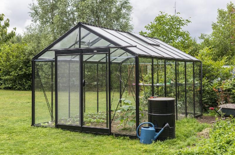 R306h Retro (noir) - Serres de jardin à parois droites en aluminium avec verre sécurit 4 mm_0