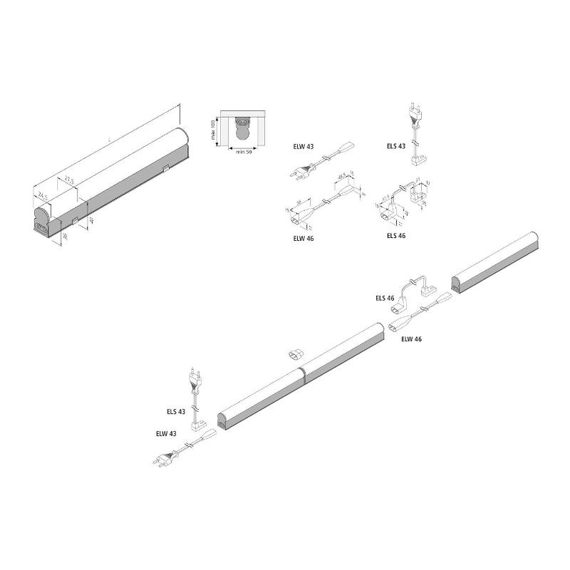 HERA RÉGLETTE LED ECOLITE F HO SAILLIE, 3 000K, 90CM