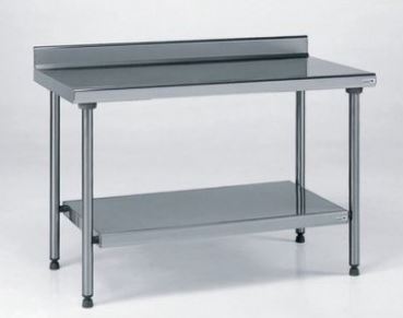 Table inox adossée avec étagère basse - TOURNUS EQUIPEMENT - Référence : 424 942 - Hauteur réglable et certification NF Hygiène Alimentaire_0