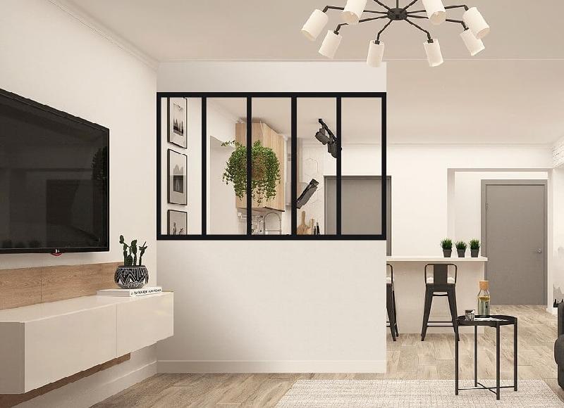 Verrière d'Intérieur Aluminium 5 Vitrages Transparents Haut de Gamme Noir, Blanc, Gris, Blanc et Nuancier Ral Sur Mesure Style Atelier Référence: Verrière 5 vitrages Transparents_0