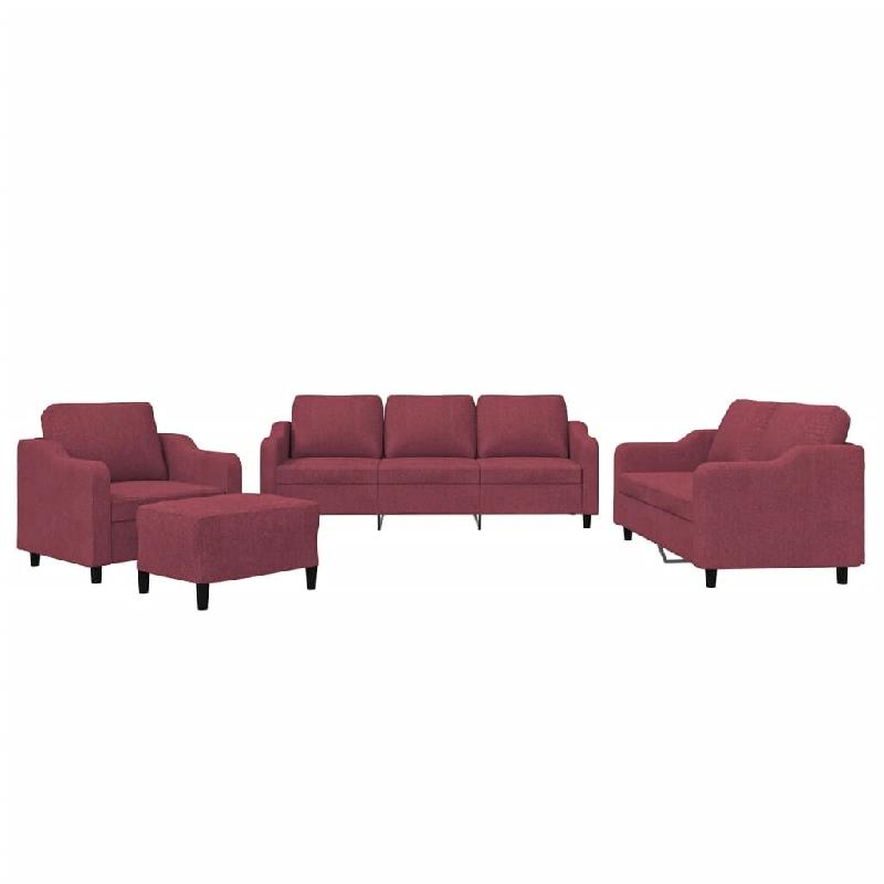 VidaXL Ensemble de canapés 4 pcs avec coussins Rouge bordeaux Tissu Modèle Helios Confort - 3201784_0