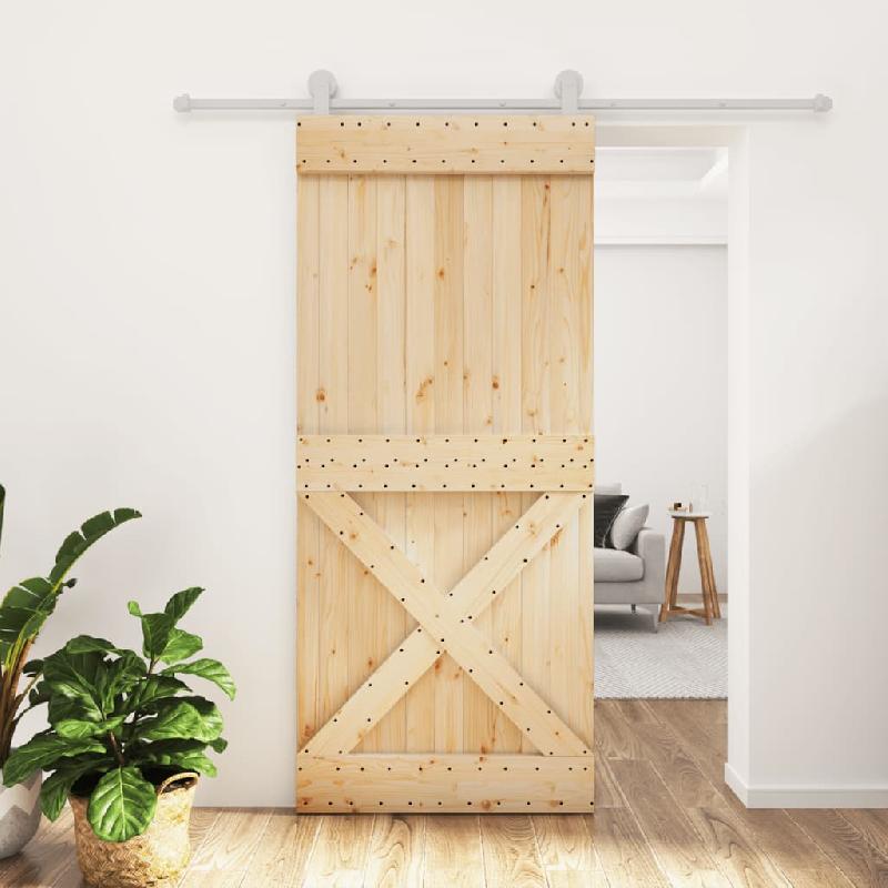 Vidaxl porte coulissante et kit de quincaillerie 90x210 cm pin massif 3203119_0