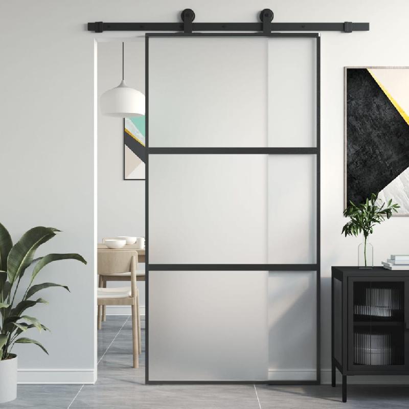 Vidaxl porte coulissante noir 102,5x205 cm verre trempé aluminium 155200_0