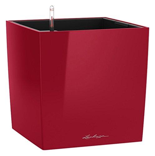 LECHUZA Pot à fleurs Cube Premium 30 - Rouge écarlate High-Gloss - Kit de plantation incassable et résistant aux UV_0