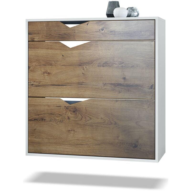 Armoire à Chaussures Vladon Fiesta - 16 Paires - Blanc/gris - 89x104x23cm - Avec Tiroir Et Tablette Verre