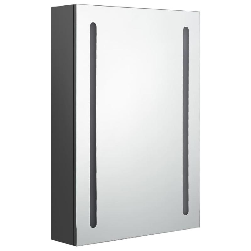 Armoire de salle de bain à miroir LED - 50 x 13 x 70 cm - MDF gris avec 3 étagères et interrupteur marche/arrêt_0