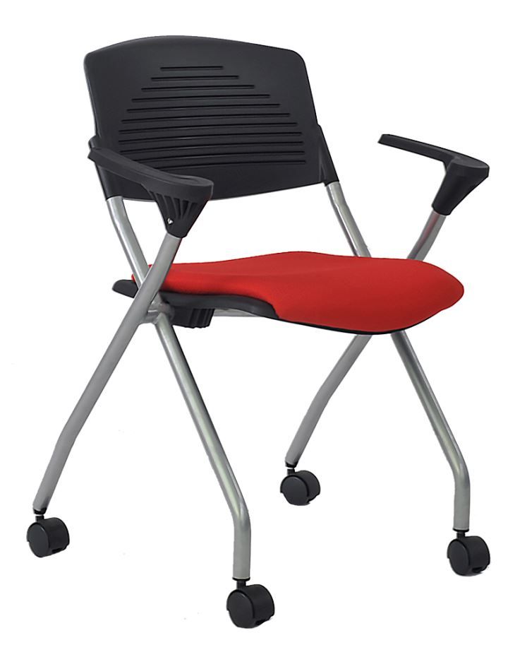 CH-2131A - Chaises empilables gigognes avec cadre argenté et roulettes - Dimensions : L 632 x P 545 x H 770 mm_0