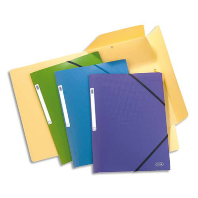 CHEMISE 3 RABATS A ELASTIQUES - POLYPROPYLENE OPAQUE 5/10EME - FORMAT 24X32CM - COLORIS PASTEL ASSORTIS : BLEU LAVANDE, VIOLET, VERT ANIS ET JAUNE - LOT DE 20