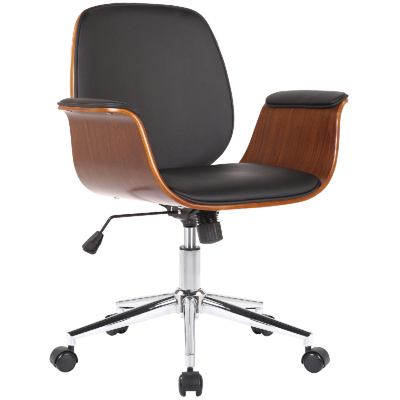 CLP Fauteuil de bureau Kemberg en similicuir avec coque d'assise en bois Noyer / Noir - marron Bois manufacturé 316796_0
