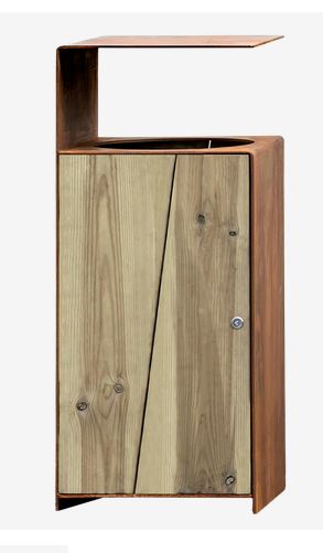 Poubelle publique TOR PA619 - bois de pin traité et structure en acier zingué avec seau intérieur en acier corten_0