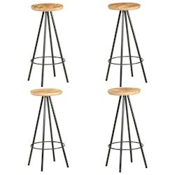 Décoshop26 - Lot de 4 tabourets de bar chaises hautes en bois de manguier et fer DEC029908 - 3000257624865_0