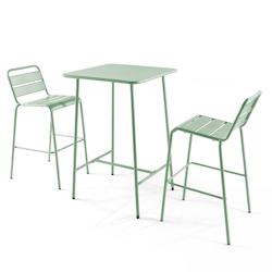 Oviala Business Ensemble table de bar et 2 chaises hautes en métal vert sauge - Oviala - vert acier 109178_0