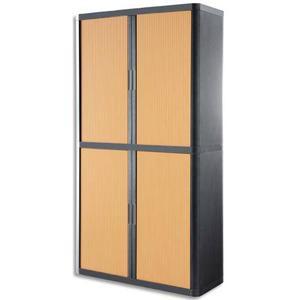 Easyoffice armoire démontable corps en ps teinté anthracite rideau hêtre l110x h204x p41,5 cm_0