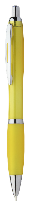 Stylo à bille en plastique - corps transparent, grip coloré et parties chromées - encre bleue_0