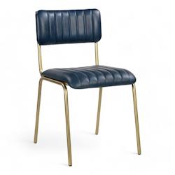 Bistromania Chaise en cuir YORK - Bleu pétrole - Pieds dorés - KH003_0