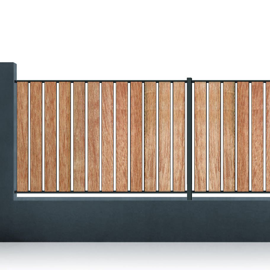 Clôture en fer et bois - Poteau tube 35x35 - Latte bois Méranti 100x25 - Lisses haute et basse cornière 35x35_0