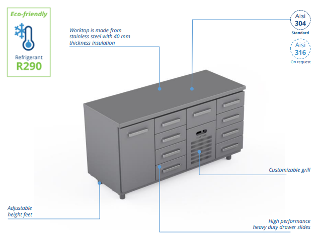 Comptoir réfrigéré en acier inoxydable -1600 × 660 × 900 mm - CST-16-1404_0
