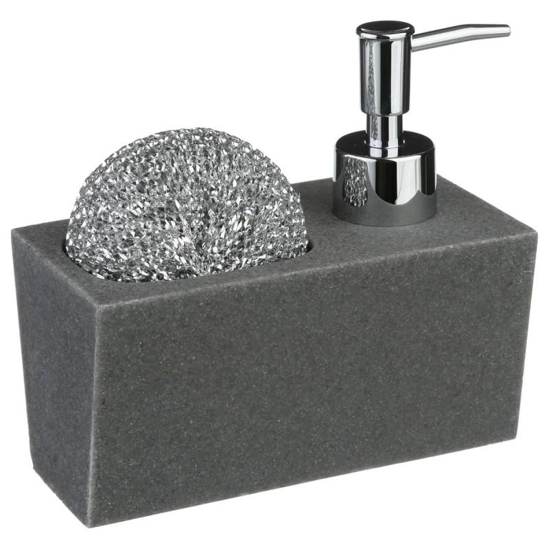 Distributeur de savon liquide rechargeable avec porte-éponge 14 cm - Gris foncé - Paris Prix_0