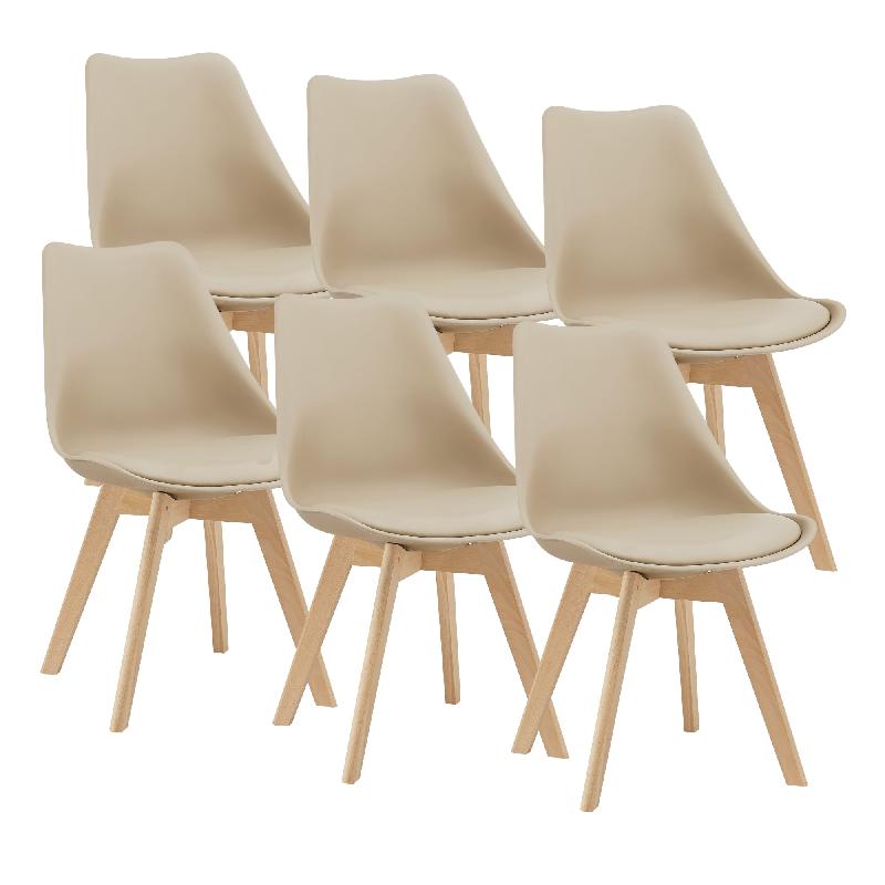 LOT DE 6 CHAISES DE SALLE À MANGER SIMILICUIR HÊTRE BEIGE 03_0006777_0