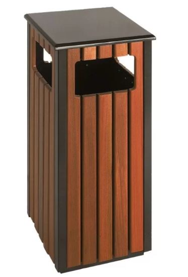 Poubelle publique d'extérieur 36 L - Structure métallique et lattes en bois avec seau galvanisé_0