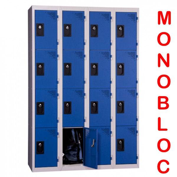 Vestiaire monobloc 4 colonnes de 4 cases - Bleu/Gris - Marque Rolléco_0