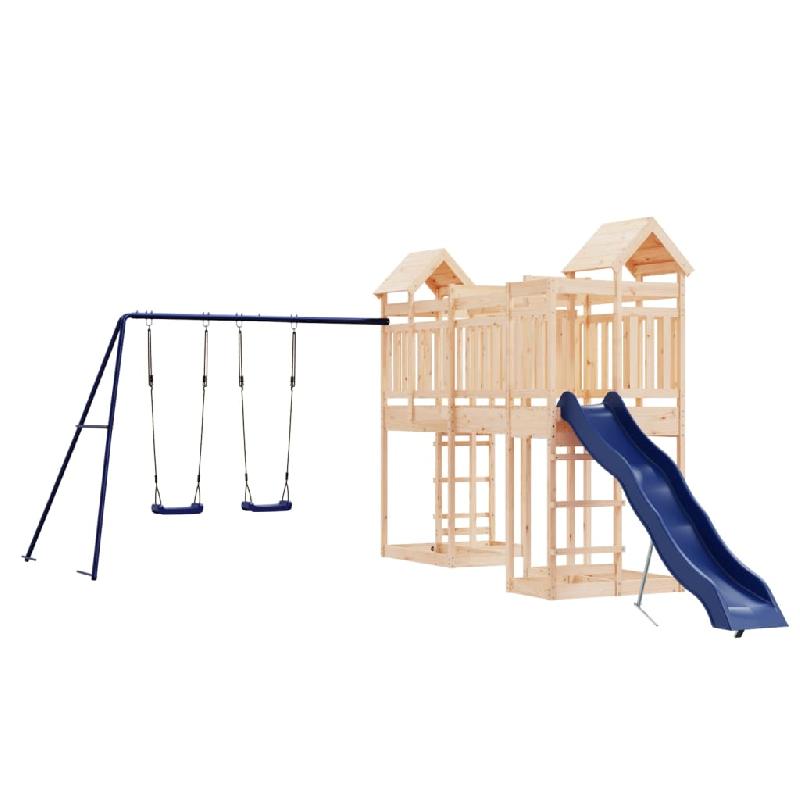 Aire de jeux d'extérieur en bois de pin massif - Balançoires, toboggan ondulé, portiques robustes - 362 x 585 x 238 cm - Modèle 02_0004781_0