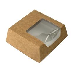 Boîte Patissiere Carrée Kraft avec Fenetre - M : 14 x 14 x 5 cm - par 250 - marron en carton 3760394093961_0