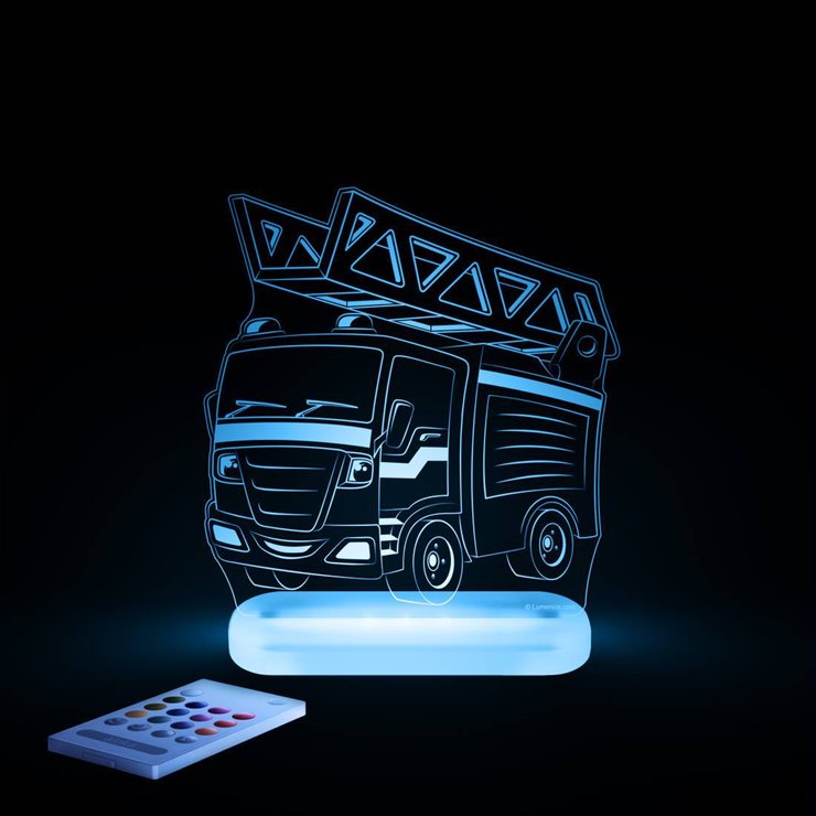 CAMION POMPIER-LAMPE-VEILLEUSE LED H17CM TRANSPARENT ALOKA