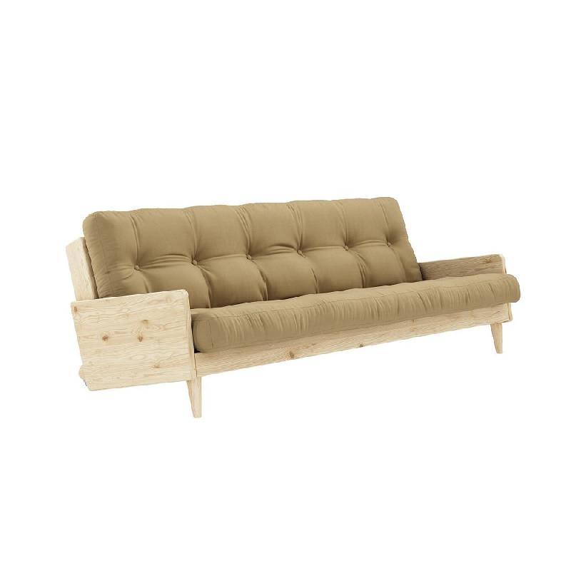 CANAPÉ 3 PLACES CONVERTIBLE INDIE STYLE SCANDINAVE FUTON BEIGE BLÉ COUCHAGE 130*190 CM._0