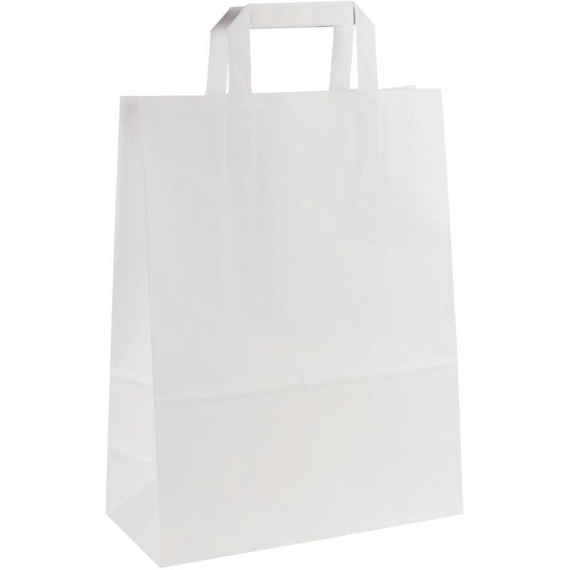 Carton de 200 sacs kraft blanc poignée plate 26+12x34cm 80g/m²_0