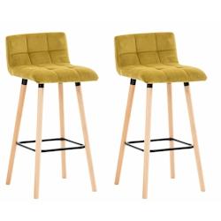 Décoshop26 - Lot de 2 tabourets de bar en velours jaune coutures décoratives pieds en bois avec repose-pieds 10_0001011 - jaune 3000713369606_0