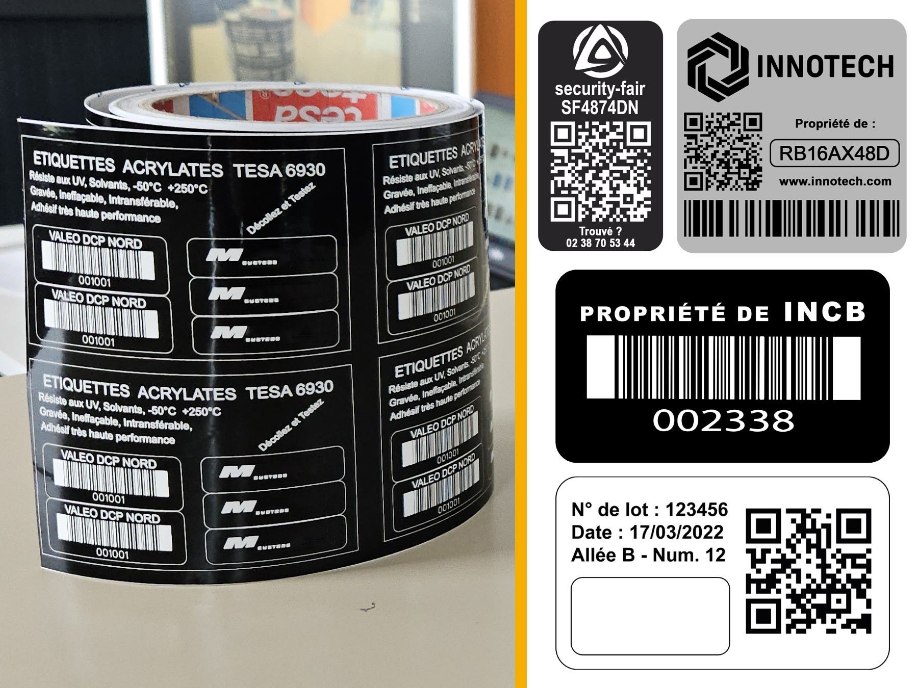 Étiquette d'identification inviolable et intransférable, matière acrylique bi-couche_0