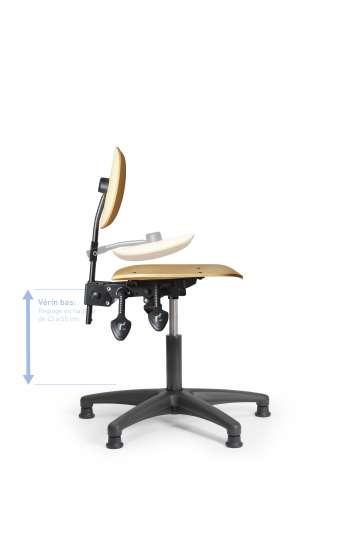 Chaise d'atelier ergonomique en bois avec dossier pliant - Réf : boisasyntpvbp_0