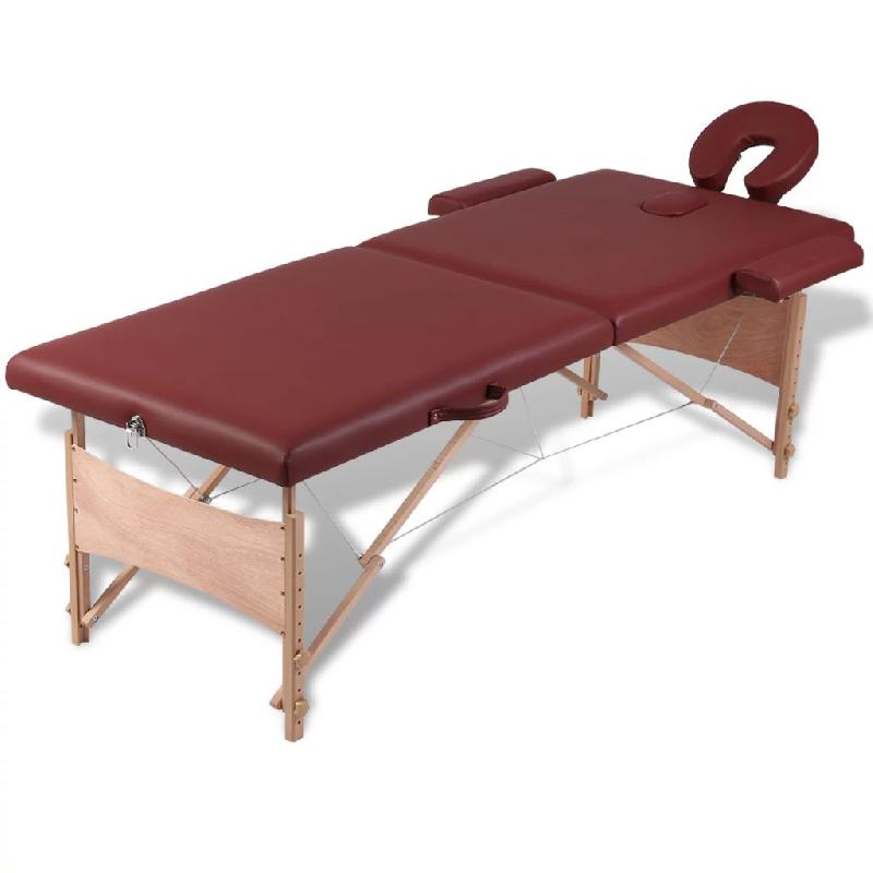 Table pliable de massage 2 zones - cadre en bois rouge - 02_0001893 - confortable et réglable_0