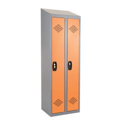 Vestiaires monobloc Confort Industrie propre 2 cases, toit incliné, gris / orange_0