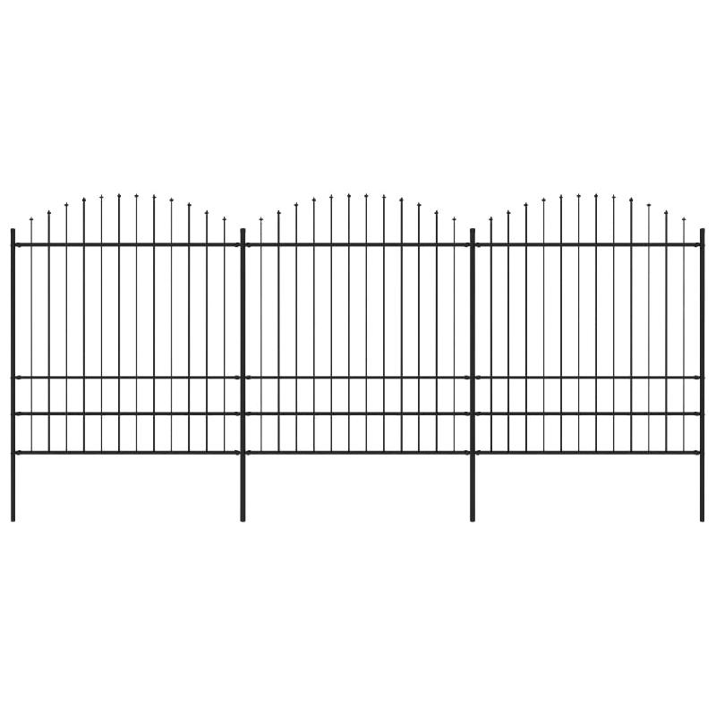 Vidaxl clôture de jardin à dessus en lance acier (1,75-2)x5,1 m noir 277750_0