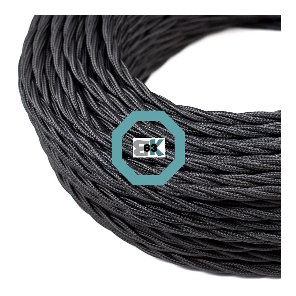 BK83CEV001N01 - Câble électrique multiconducteur vintage gainé tissu noir - 2 x 0.75 mm² - 230V - Vente au mètre_0