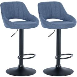 CLP Lot de 2 tabourets de bar Milet tissu Bleu/Métal noir mat - bleu textile 324416_0