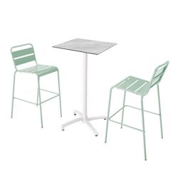 Oviala Business Ensemble table haute stratifié marbre et 2 chaises hautes vert sauge - vert métal 110569_0