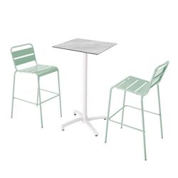 Oviala Business Ensemble table haute stratifié marbre et 2 chaises hautes vert sauge - Oviala - vert métal 110569_0