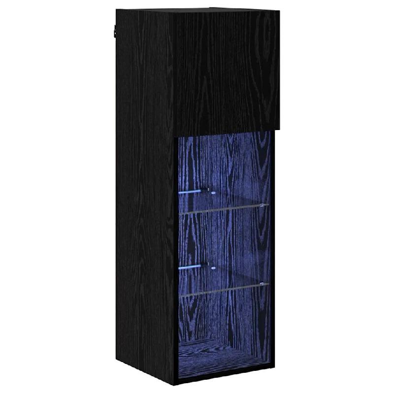 Helloshop26 - Meuble TV mural moderne avec étagères et éclairage LED 30,5 x 30 x 90 cm en bois d'ingénierie chêne noir 02_0052814 - noir Bois mas_0