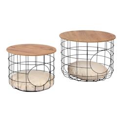 HELLOSHOP26 - Set de 2 tables basses haapajärvi panier avec couvercle amovible noir effet bois 03_0008361 - noir 03_0008361_0